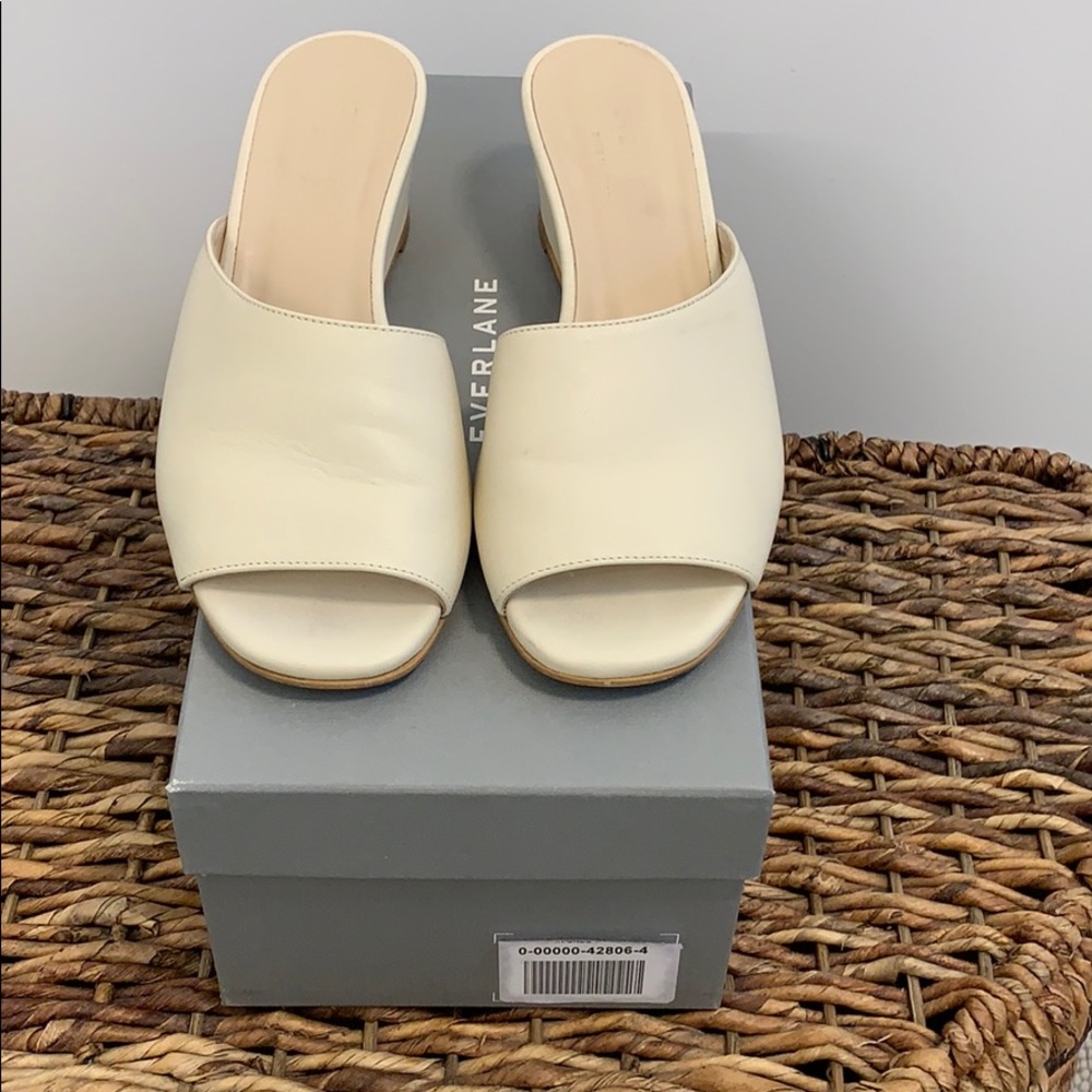 Everlane Leather Wedge Sandals Bone